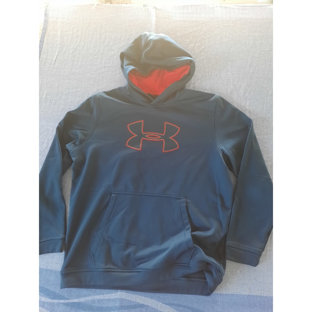 Under Armour ColdGear Mens XL Navy Blue Red Logo Loose Fit Pullover Hoodie